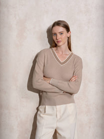 Maglione in maglia di lurex con scollo a V