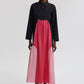 Abito maxi color block con colletto in misto cotone