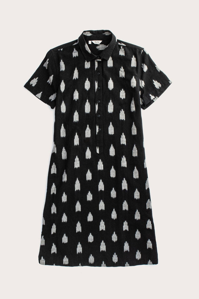Abito camicia Delia in cotone biologico con fantasia Ikat