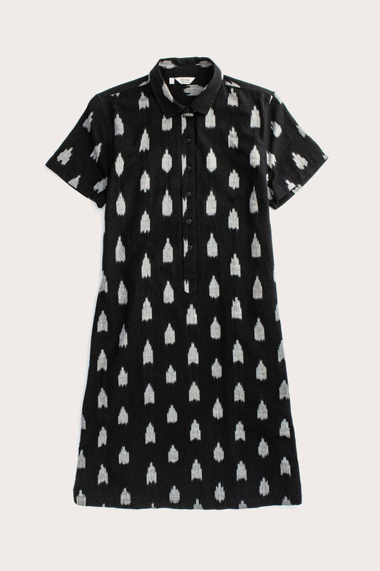 Abito camicia Delia in cotone biologico con fantasia Ikat