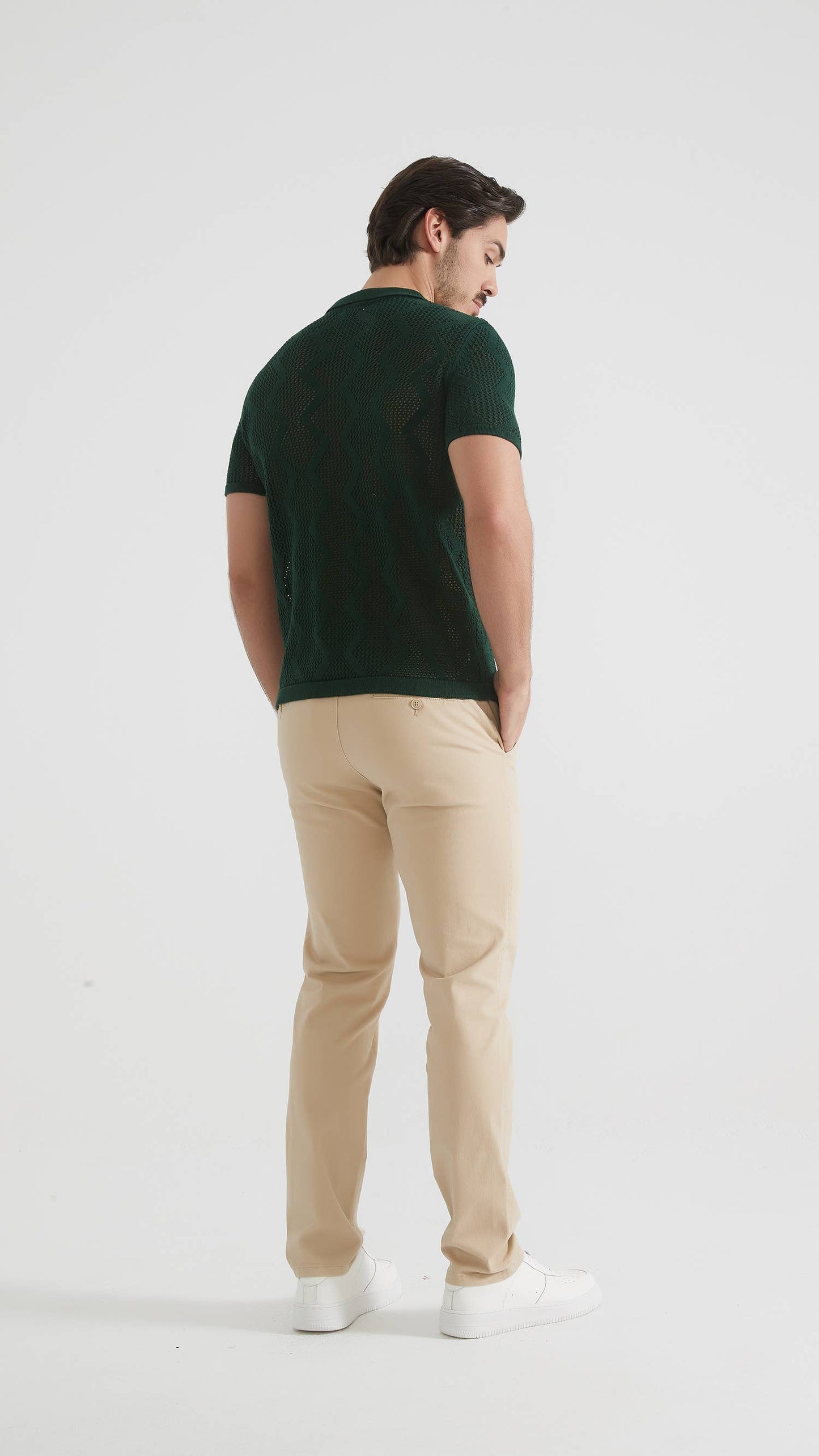 Polo in cotone con zip verde kaki