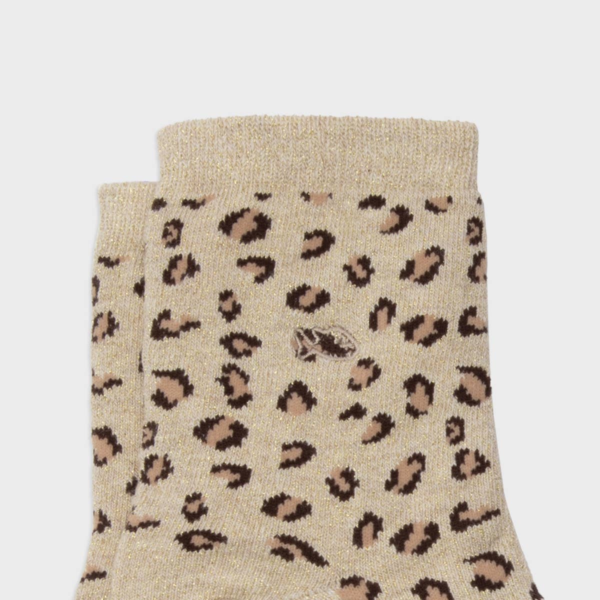 Calzini in cotone pettinato leopardati beige con glitter