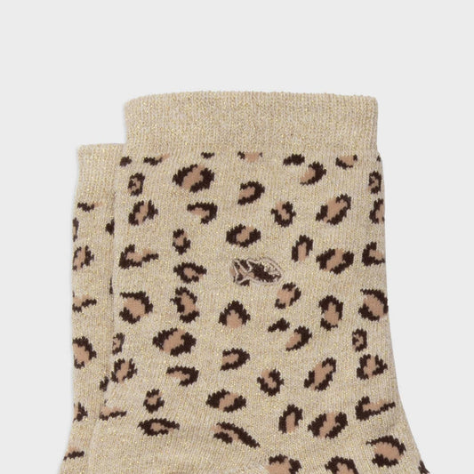 Calzini in cotone pettinato leopardati beige con glitter