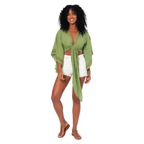 Top crop estivo in cotone con fiocco