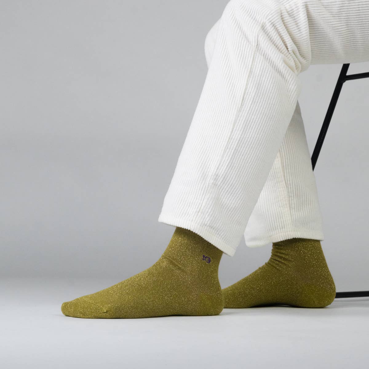 Calze alla caviglia glitter verde oliva in cotone pettinato