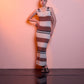 Abito lungo a maglia in viscosa e nylon a righe chevron