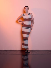 Abito lungo a maglia in viscosa e nylon a righe chevron