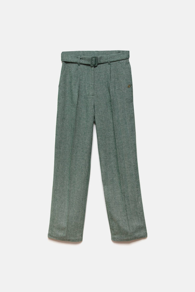 Pantaloni a spina di pesce con cintura