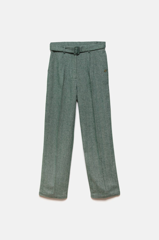 Pantaloni a spina di pesce con cintura