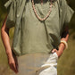 Blusa arricciata in cotone con collo alla coreana
