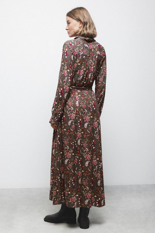 Abito lungo floreale con cintura