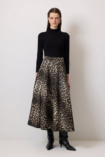 Gonna in gabardine con stampa leopardata