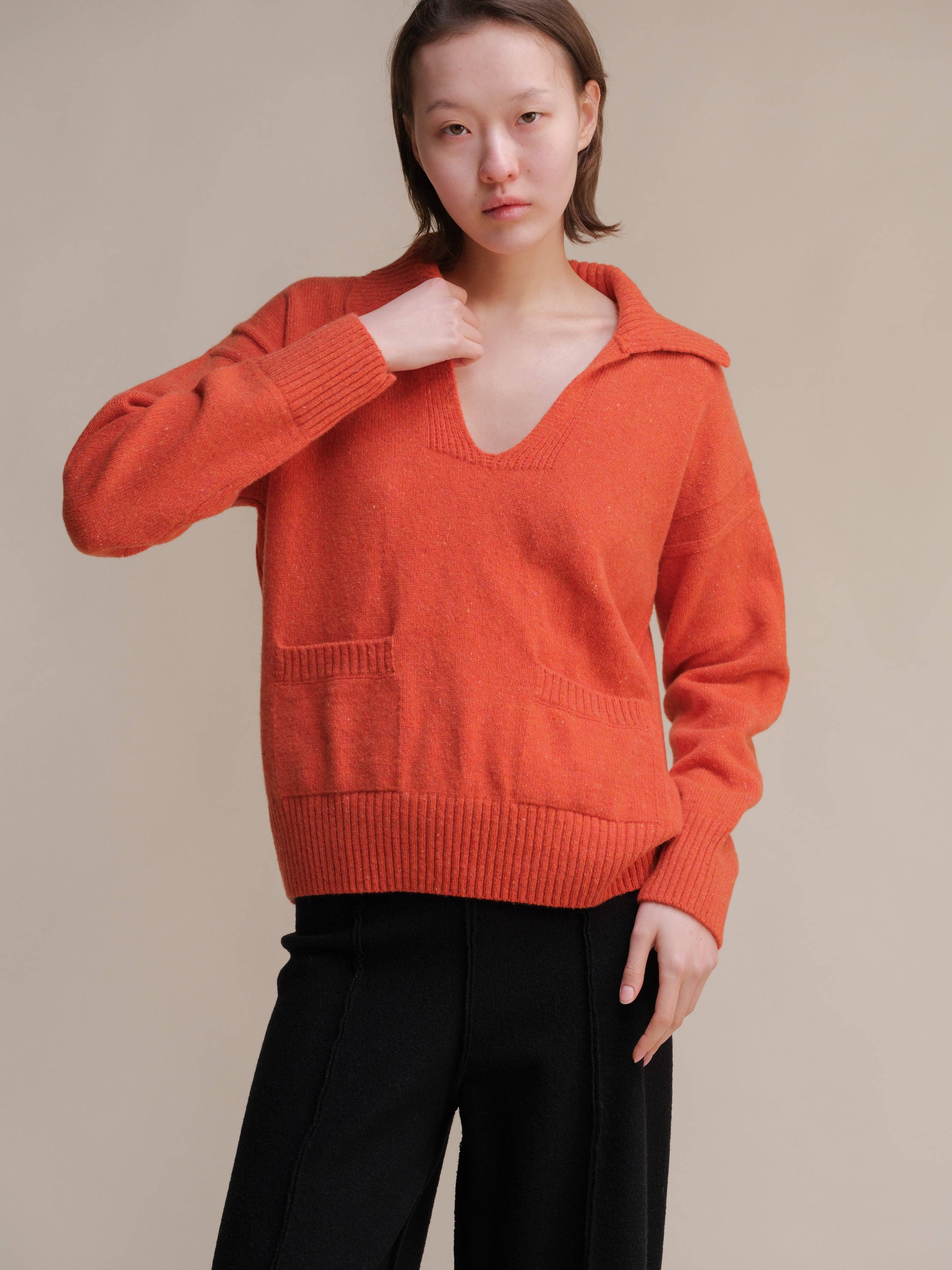Polo oversize in tweed con tasche