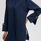 Camicia in popeline blu navy con polsini ampi e bottoni oro