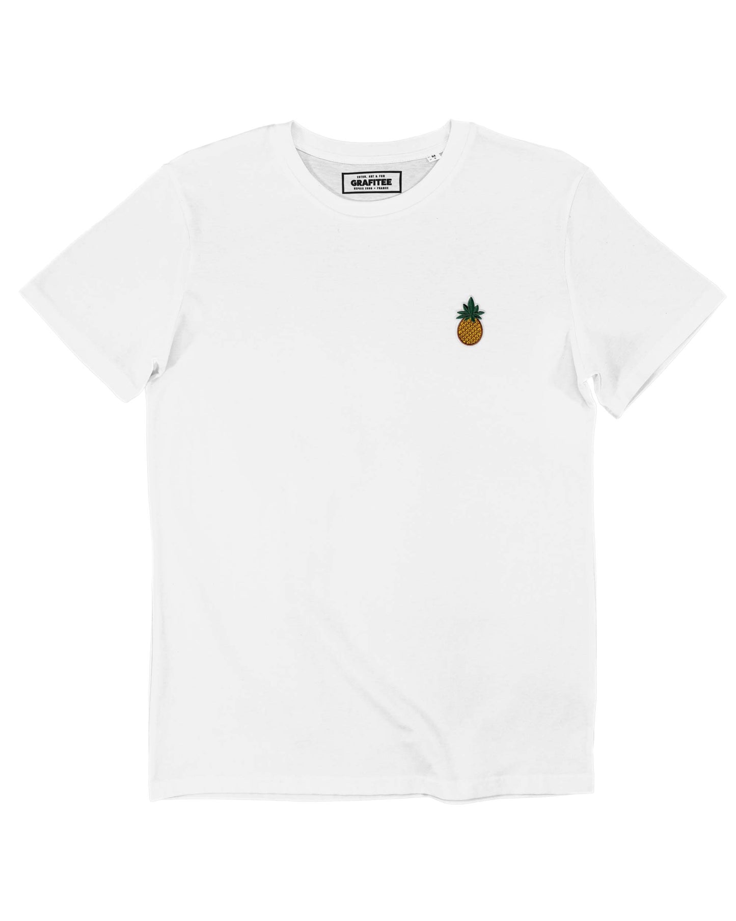 T-shirt bianca con patch ananas ricamato in cotone biologico