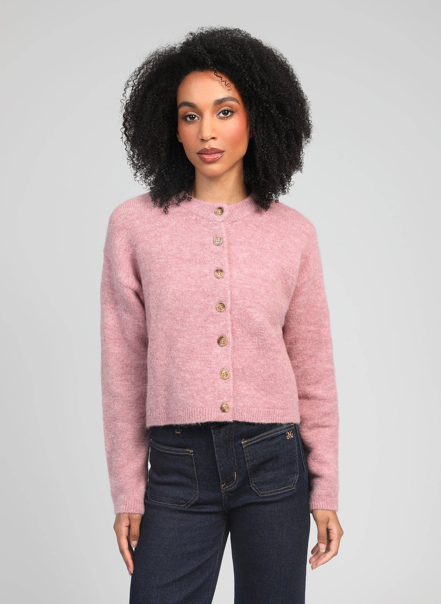 Cardigan Letiana rosa in maglia calda