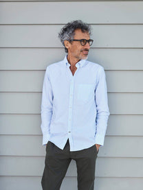 Camicia Oxford su misura a righe bianco e blu