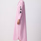 Abito camicia maxi a righe rosa con ricamo floreale