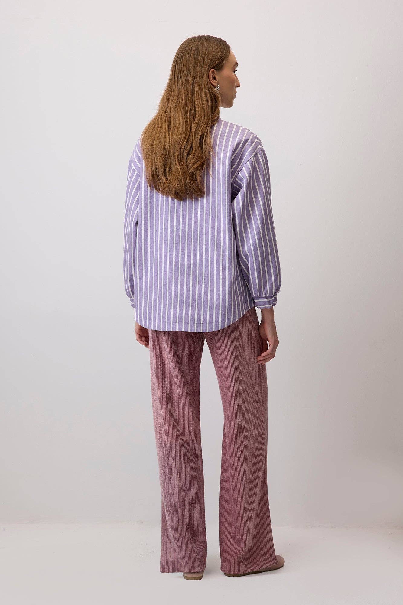 Giacca in gabardine a righe lilla
