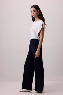 Pantaloni palazzo blu navy a vita elasticizzata