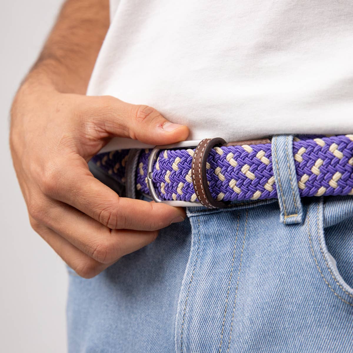 Cintura elastica intrecciata Provence viola e bianco