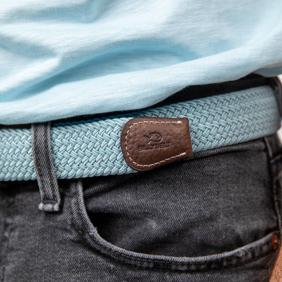 Cintura elastica intrecciata azzurro cielo