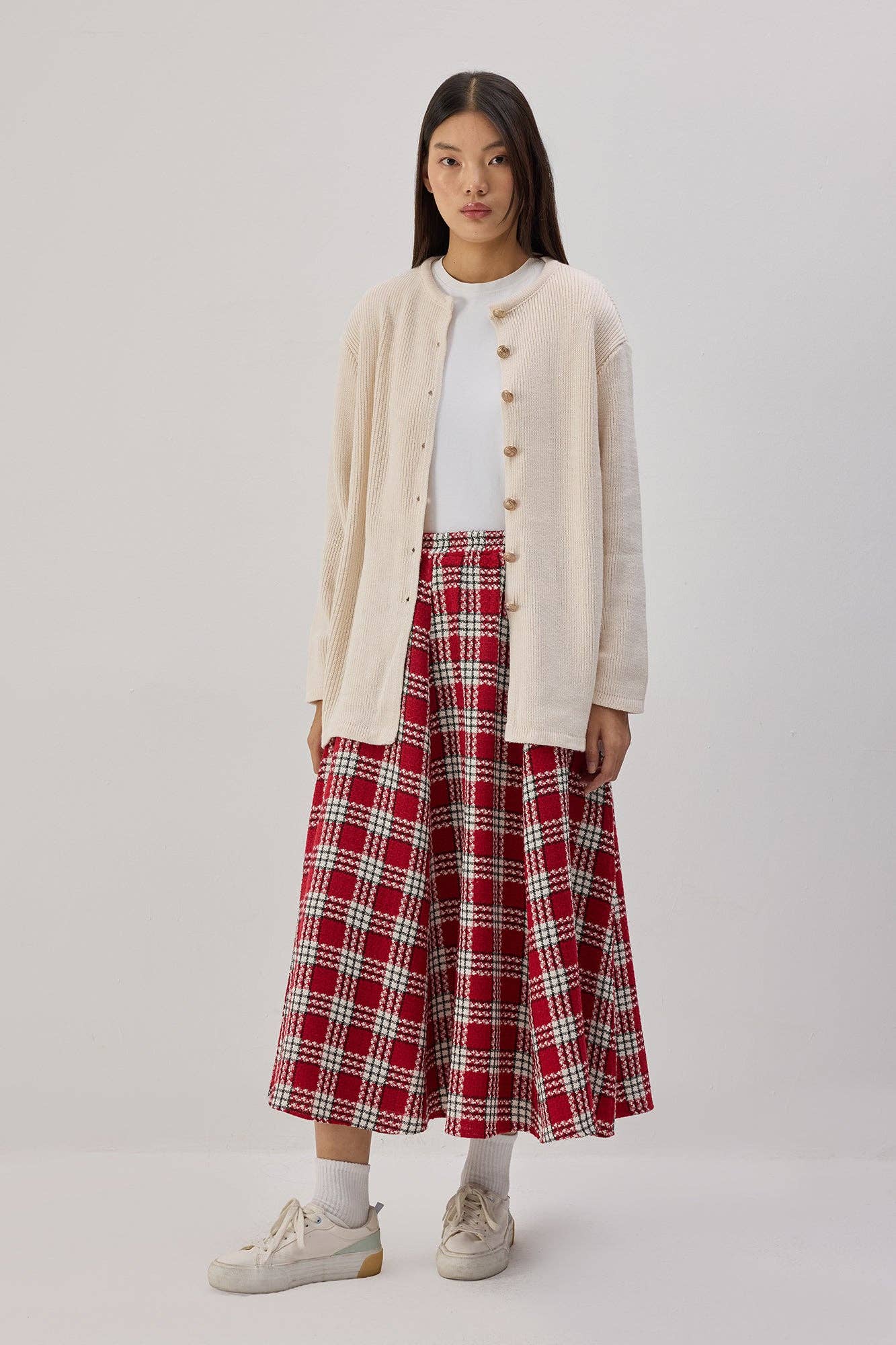 Gonna longuette in tweed con vita elasticizzata