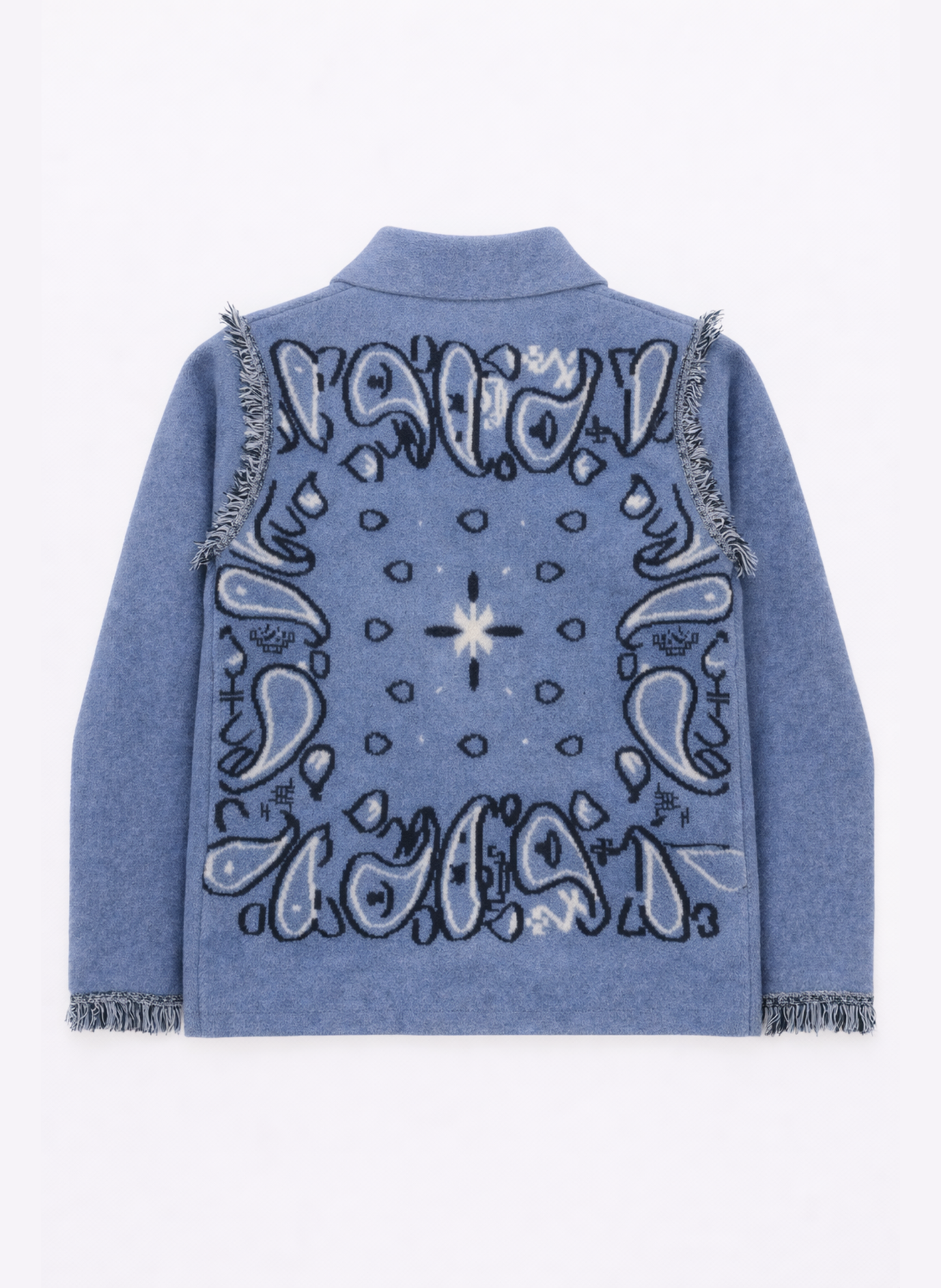 Gilet Nisani color cielo con frange e stampa bandana