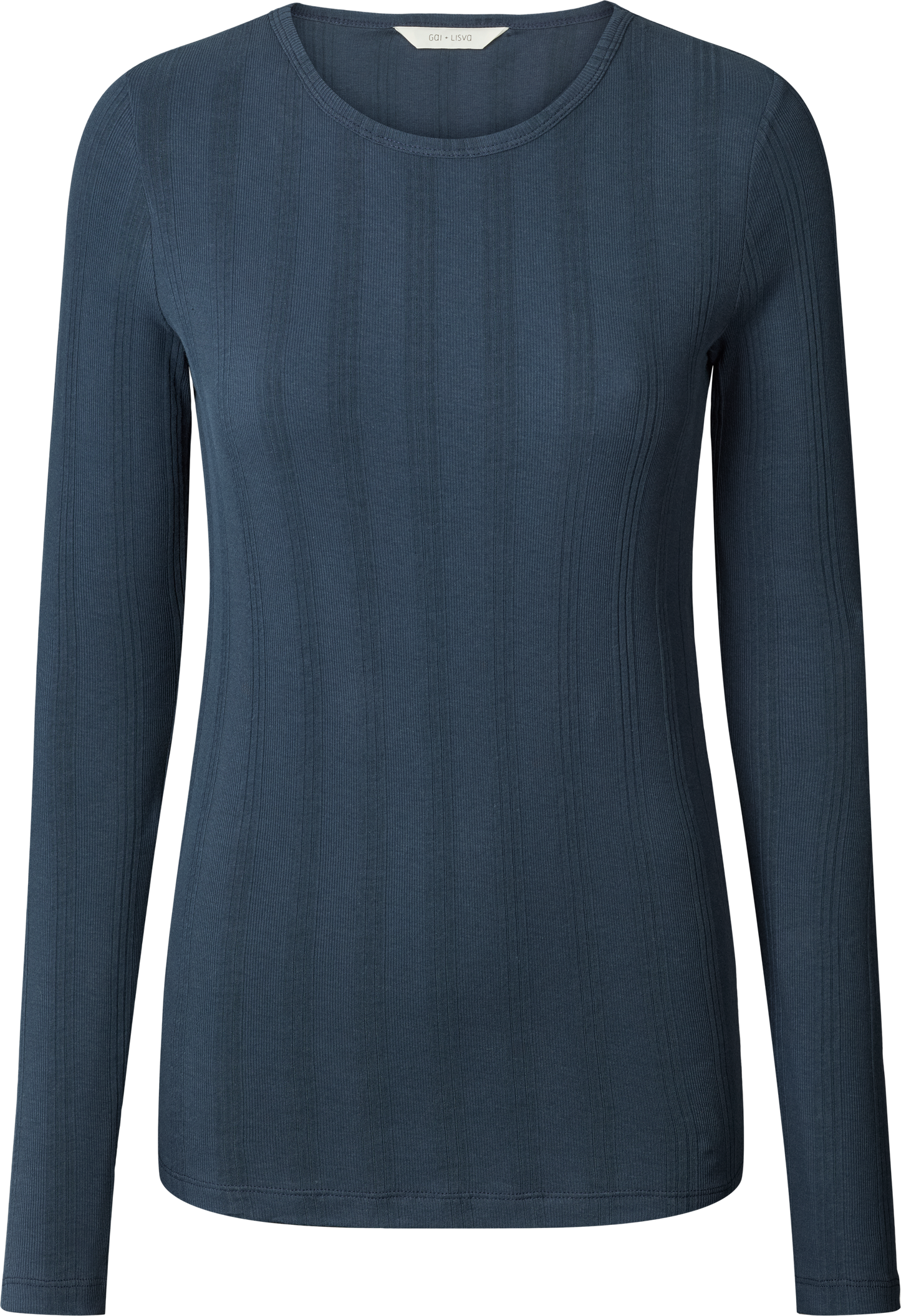 Top Thyra a maniche lunghe in cotone biologico a costine blu denim