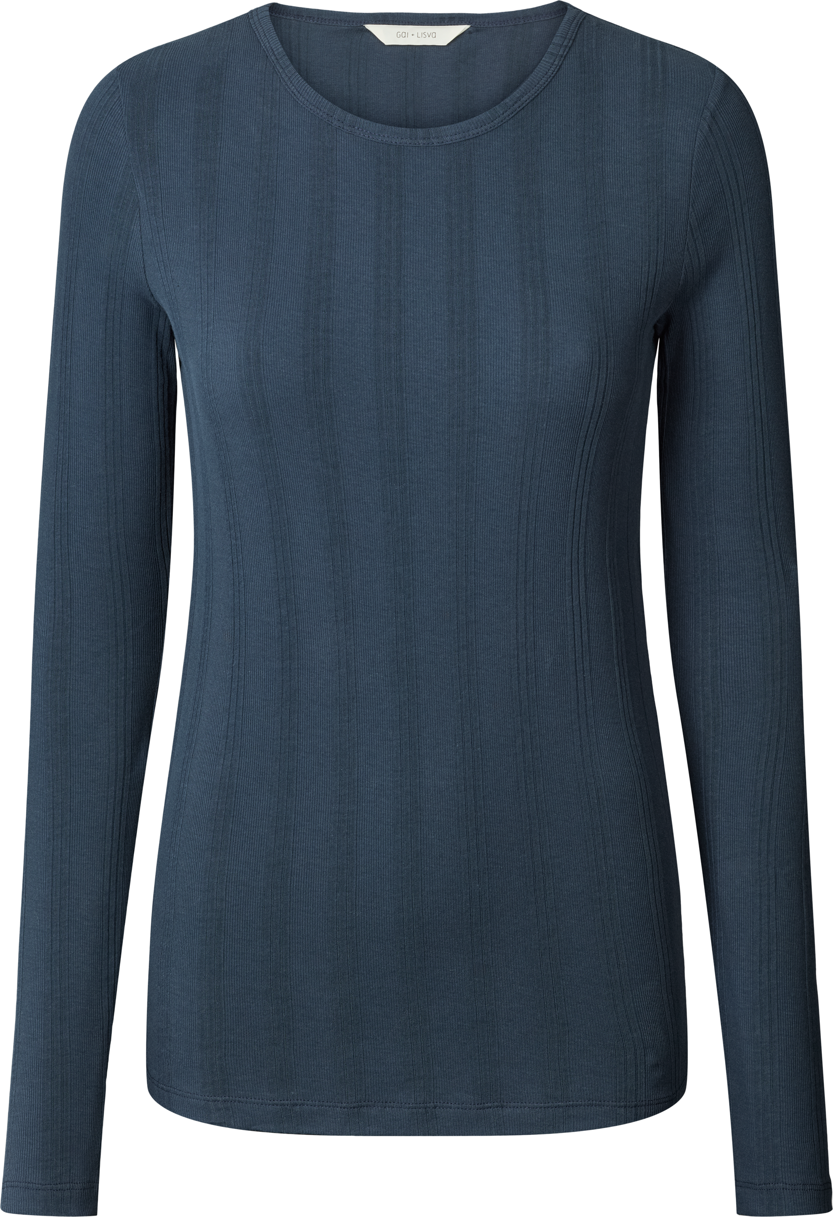 Top Thyra a maniche lunghe in cotone biologico a costine blu denim