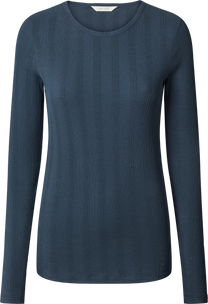 Top Thyra a maniche lunghe in cotone biologico a costine blu denim