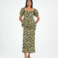 Gonna lunga floreale verde Enigma in lino