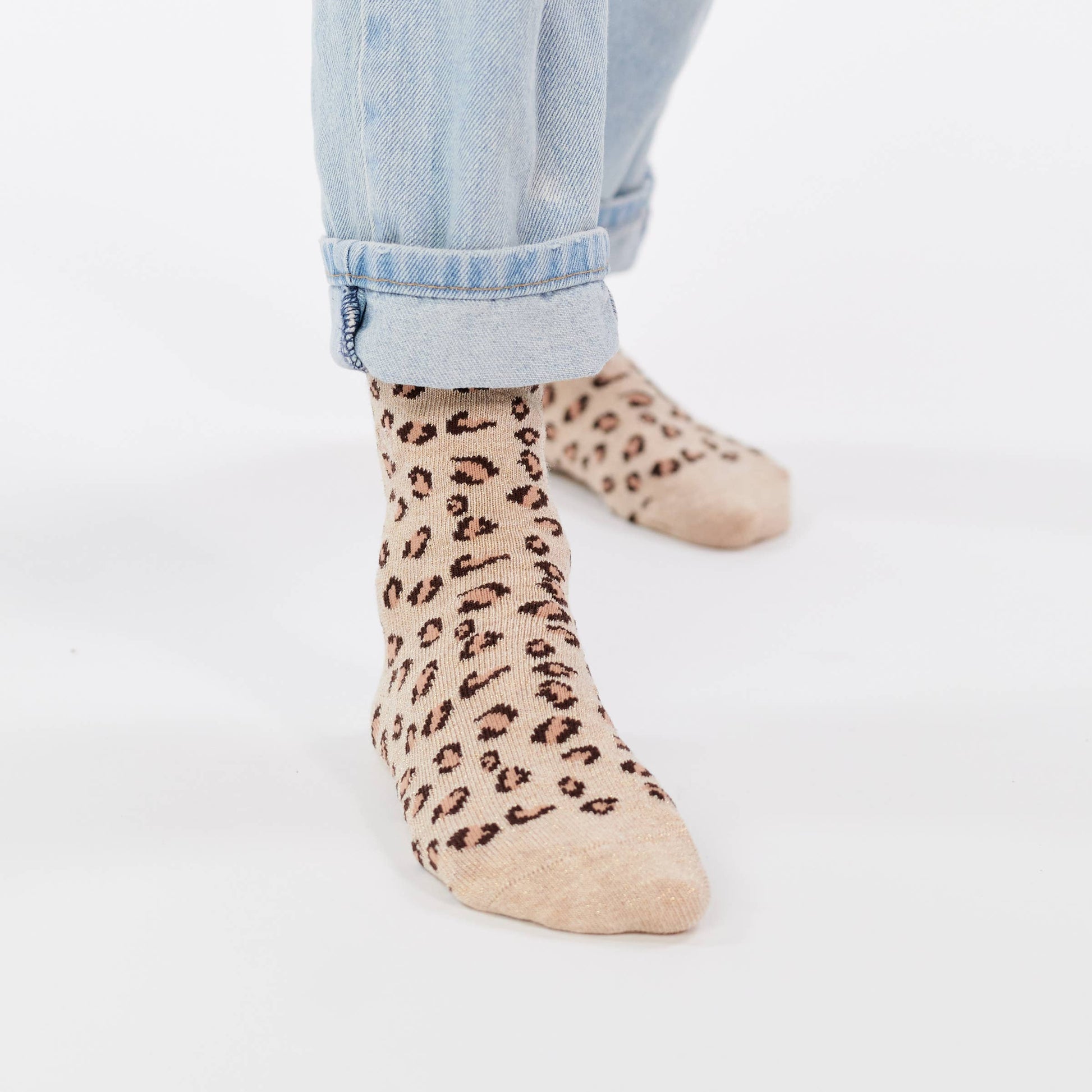 Calzini bambina leopardati beige glitter