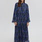 Abito lungo in chiffon floreale con volant stile boho