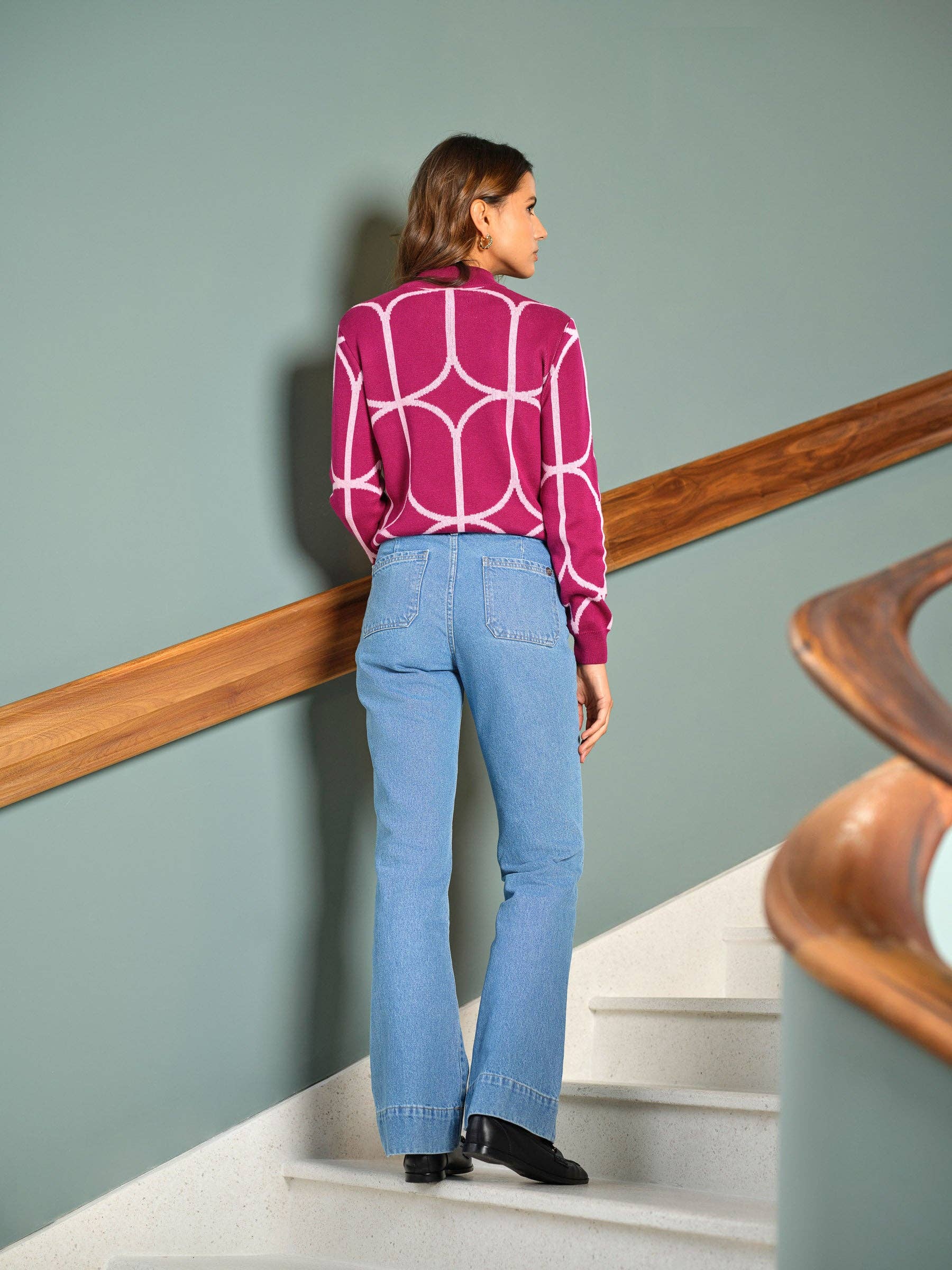 Jeans in denim con bottoni a cuore