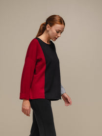 Maglia donna color block con bottoni ai polsi