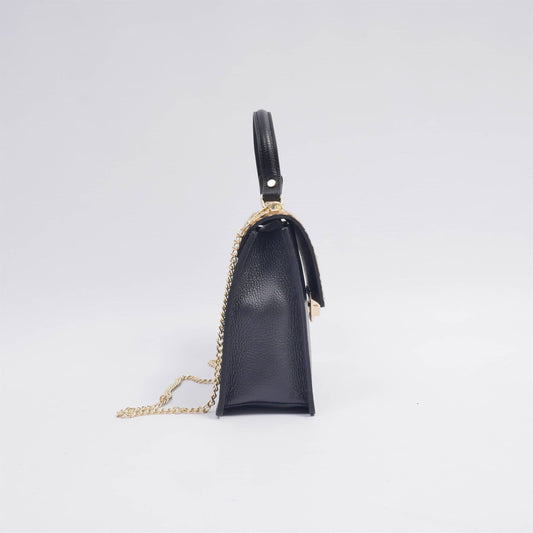 Borsa a mano in pelle bicolore con tracolla a catena