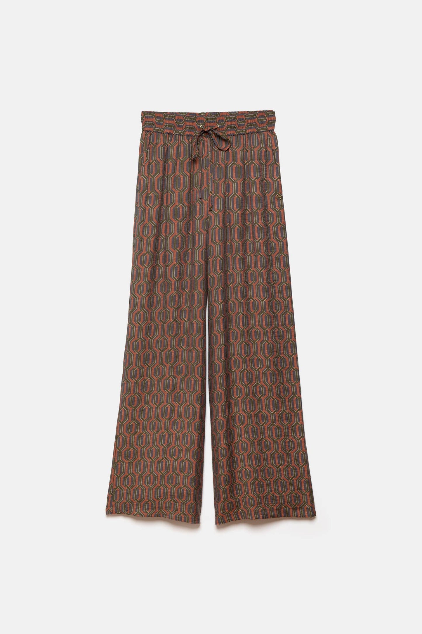 Pantaloni a gamba larga con stampa geometrica e coulisse