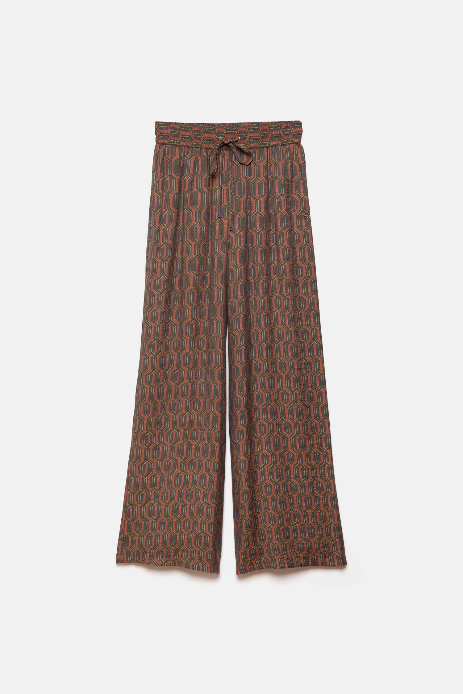 Pantaloni a gamba larga con stampa geometrica e coulisse