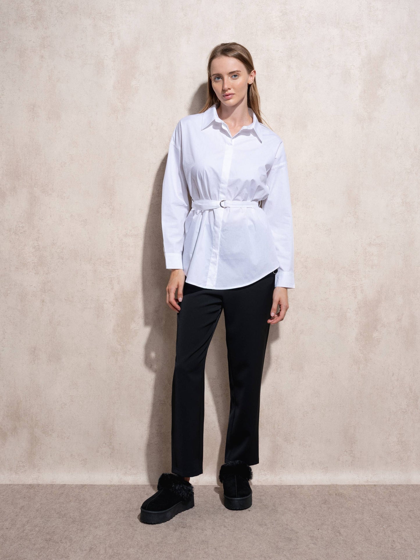Tunica camicia in cotone con cintura