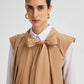 Abito maxi plissettato con collo annodato beige