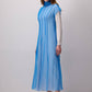 Abito lungo in maglia con sovrapposizione in organza trasparente blu