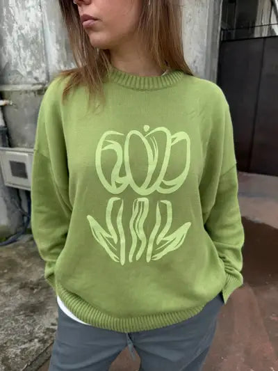 Maglione in cotone biologico con stampa tulipano