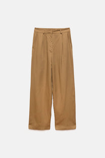 Pantaloni a pieghe dritti in lyocell