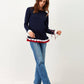 Maglione con balze e nastri a contrasto