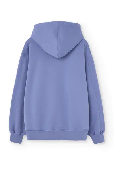 Felpa con cappuccio blu lavato oversize in cotone biologico