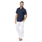 Camicia estiva in lino e cotone blu navy da uomo