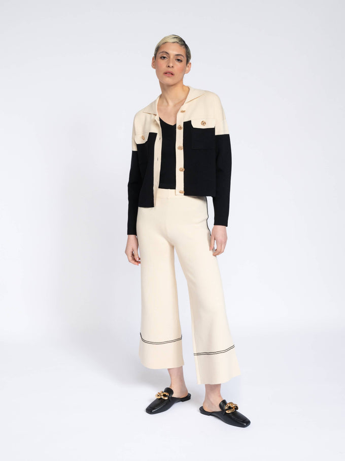 Pantaloni cropped off-white a gamba ampia