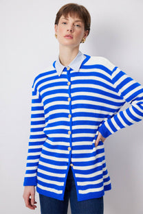 Cardigan lungo a righe con bottoni dorati