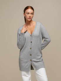 Cardigan lungo in maglia da donna con scollo a V